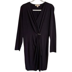 Michael Michael Kors Faux Wrap Dress Sz XL Plum Long Sleeves Stretch Career